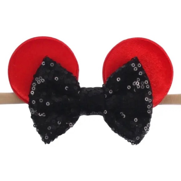 Baby Minnie Mouse Ears Headband with Beige Sequins Bow - Picture 5 of 9